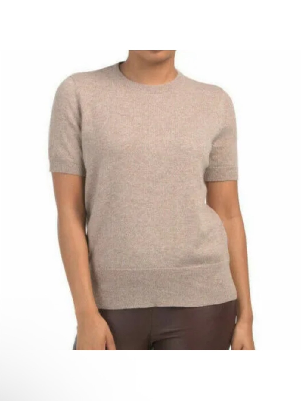 Theory Tolleree Taupe Short Sleeve Crewneck Sweater Sz S Flawed
